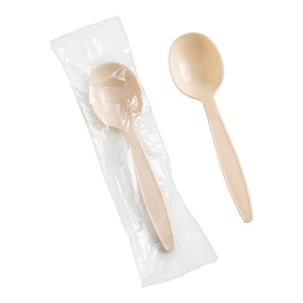 Choice Beige Extra Heavy Weight Wrapped Polystyrene Plastic Soup Spoon - 1,000/Case