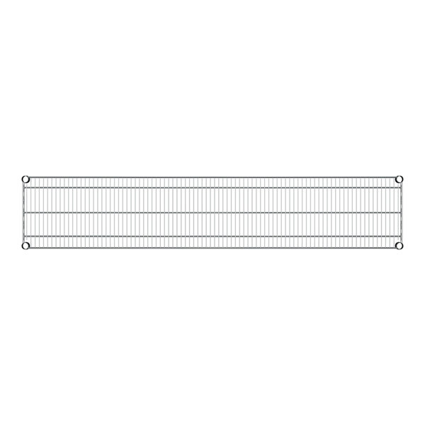 A rectangular stainless steel wire shelf with holes.