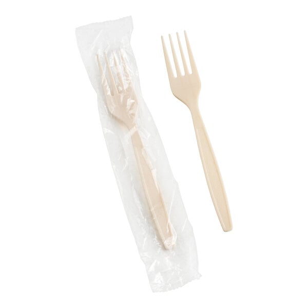 Choice 7 1/8" Beige Extra Heavy Weight Wrapped Polystyrene Plastic Fork - 1,000/Case