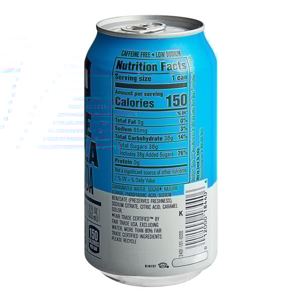 A close-up of a blue and white Stubborn Agave Vanilla Cream Soda can.