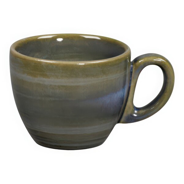 A jade porcelain espresso cup with a handle.