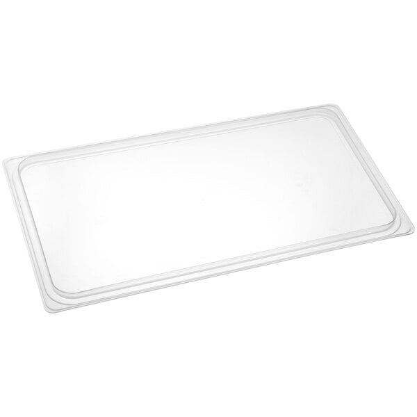 A rectangular clear plastic lid with a white border.