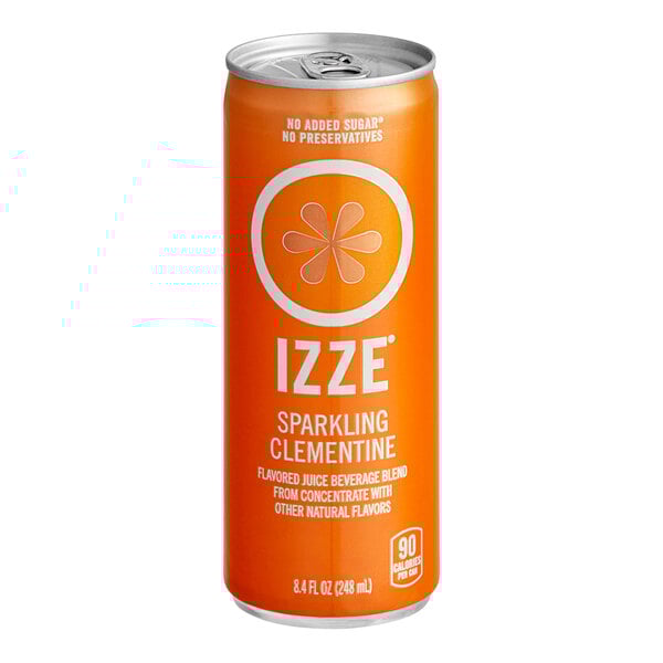An Izze Clementine sparkling juice drink can with a white label.