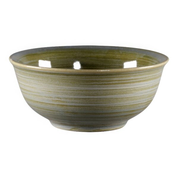 A close up of a RAK Porcelain jade bowl with a stripe design.