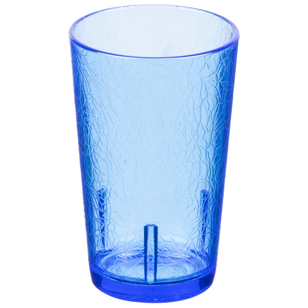 A sapphire blue Cambro plastic tumbler with a crackle pattern.