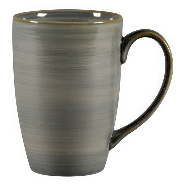 A gray RAK Porcelain mug with a handle.