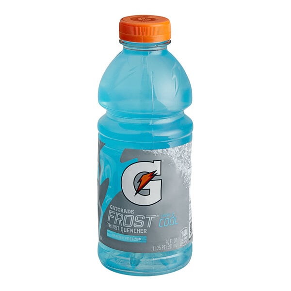A blue Gatorade bottle with a white label.