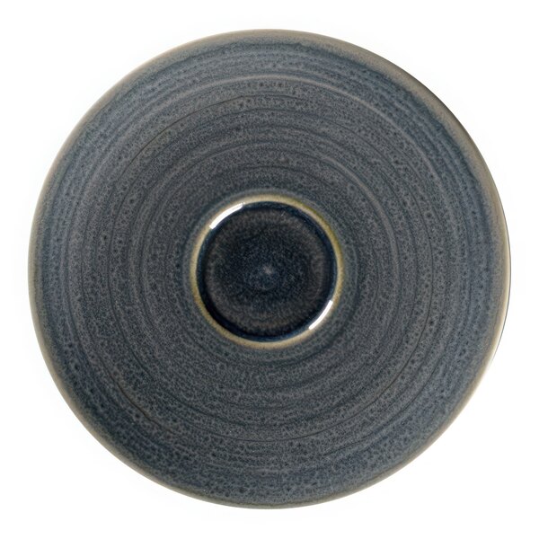 A black and gray RAK Porcelain saucer with a black circle.