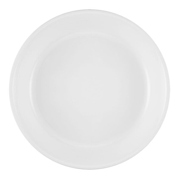 A white Dinex entree plate with a white rim.