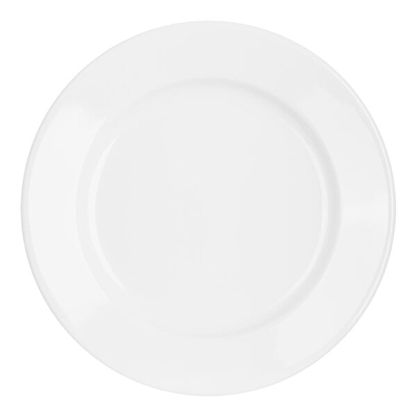 A white Dinex entree plate with a white rim.