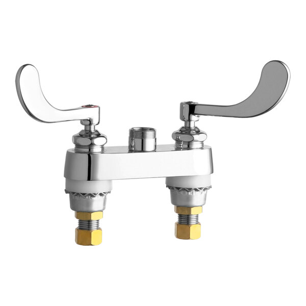 Two Chicago Faucets with 4" Wristblade Handles on a white background.