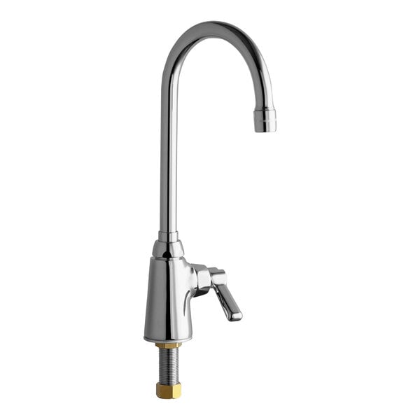A Chicago Faucets deck-mounted single-hole faucet with a lever handle.