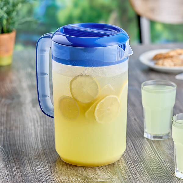 Choice 128 oz. Polypropylene Beverage Pitcher with Blue Lid and