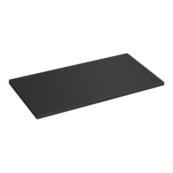 A black rectangular 48" x 12" wood merchandiser shelf.