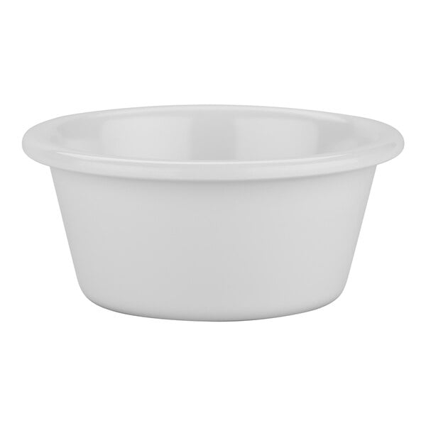 A white Carlisle ramekin with a white rim.