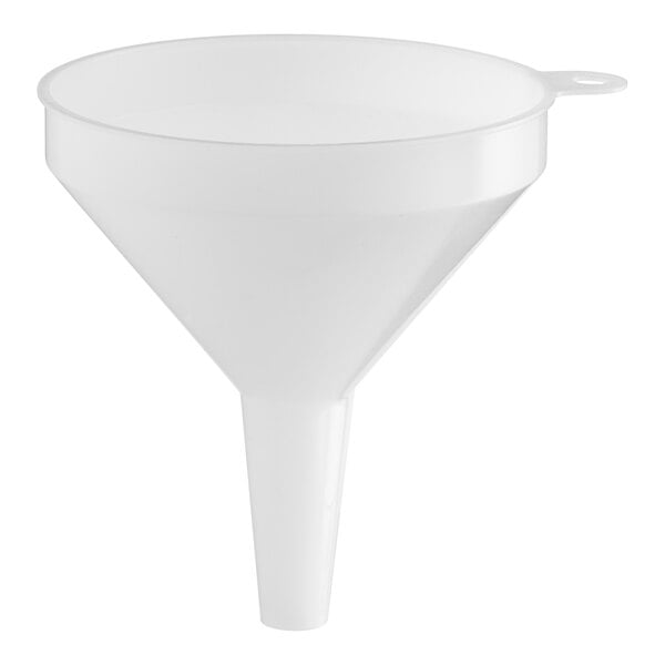 A close-up of a white Choice plastic funnel.