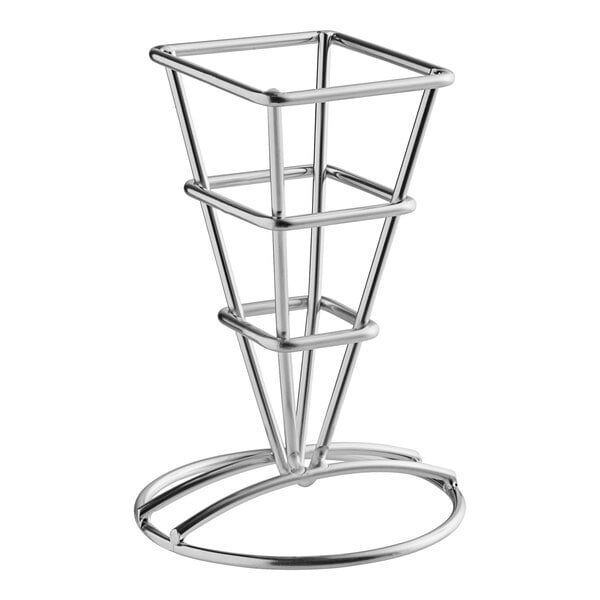 An American Metalcraft stainless steel square fry cone holder on a stand.