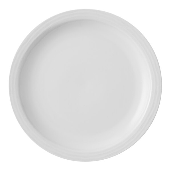 A Dudson Harvest Norse white china plate with a white rim.