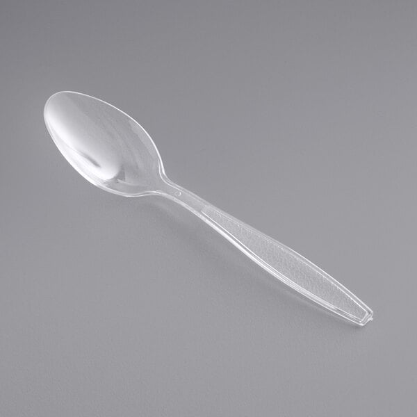 A clear plastic Choice teaspoon.