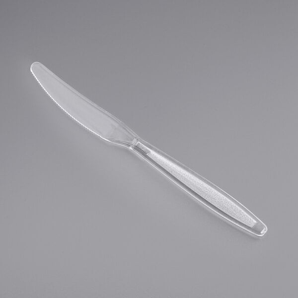 A clear plastic Choice knife with a clear handle.