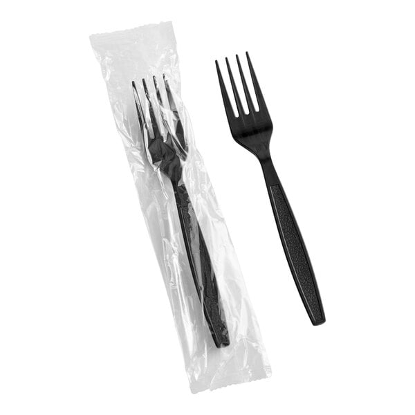 Choice Black Heavy Weight Wrapped Polystyrene Plastic Fork - 1,000/Case