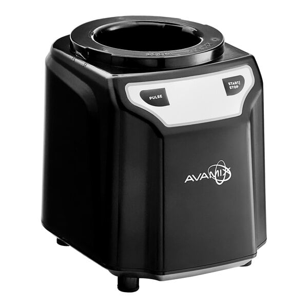 A black and white AvaMix spice grinder base unit on a counter.