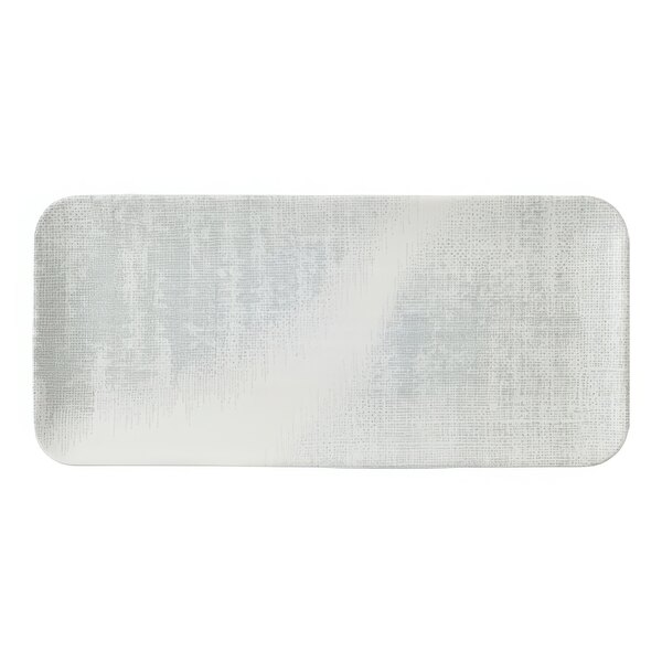 A rectangular gray china plate with a white background.
