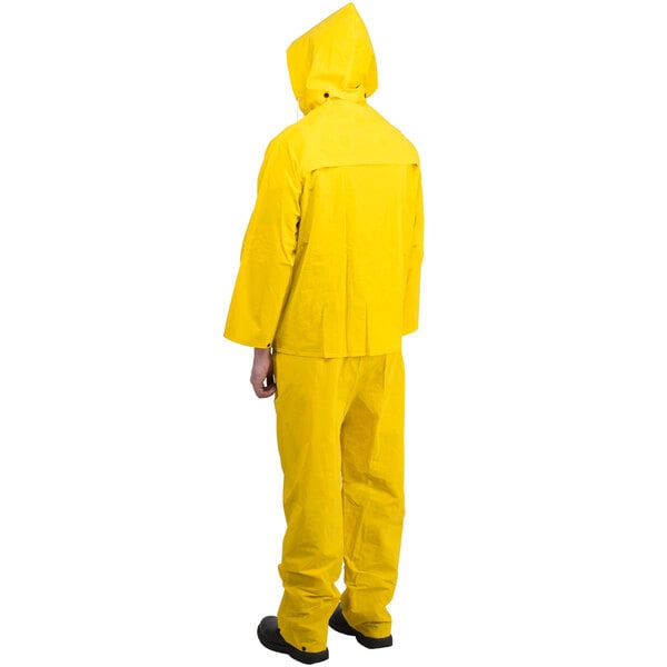 A person wearing a yellow Cordova rainsuit.