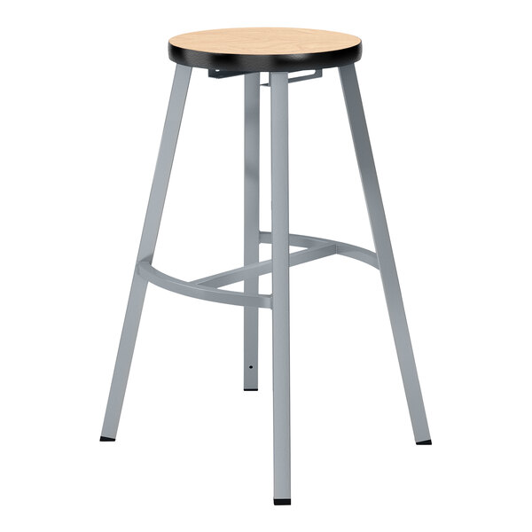 A National Public Seating Titan lab stool with a Fusion Maple high-pressure laminate seat and steel legs.