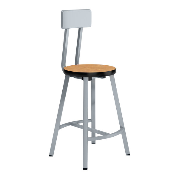 A National Public Seating Titan lab stool with a wood and metal seat and back.