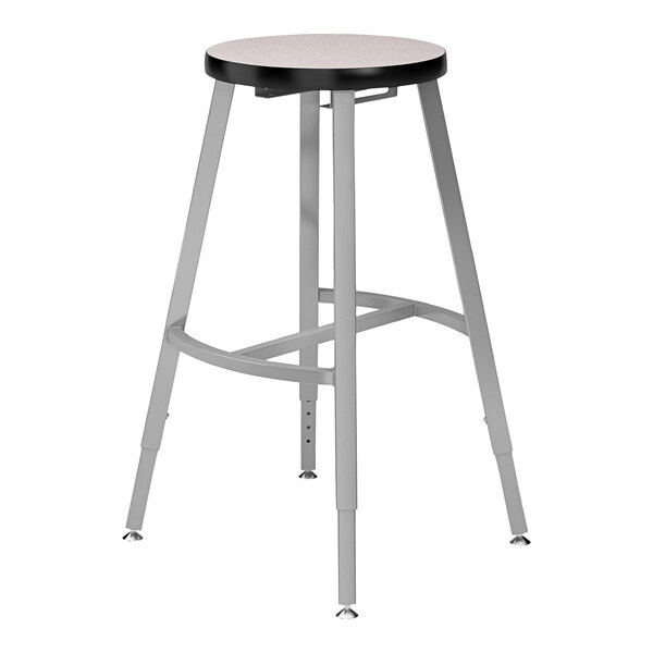A National Public Seating Titan lab stool with a gray high-pressure laminate seat and metal legs.