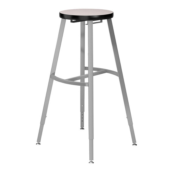 A National Public Seating lab stool with a gray high-pressure laminate seat and metal frame.
