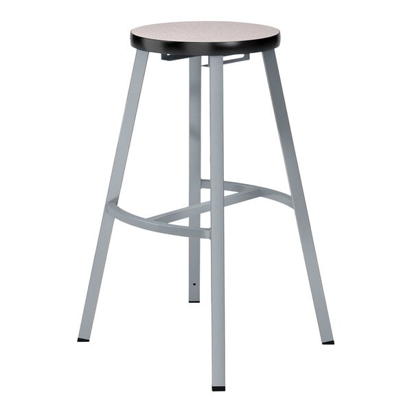 A National Public Seating Titan lab stool with a gray laminate seat and back on a steel frame.