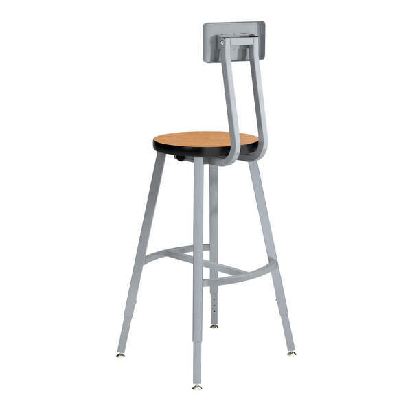 A National Public Seating Titan lab stool with a backrest and black seat and backrest.