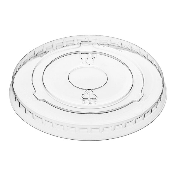 A clear plastic Choice flat lid for a frozen yogurt container with no hole.