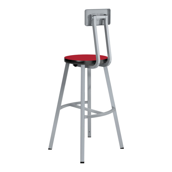 A National Public Seating Titan lab stool with a hollyberry high-pressure laminate seat and backrest on a metal frame.