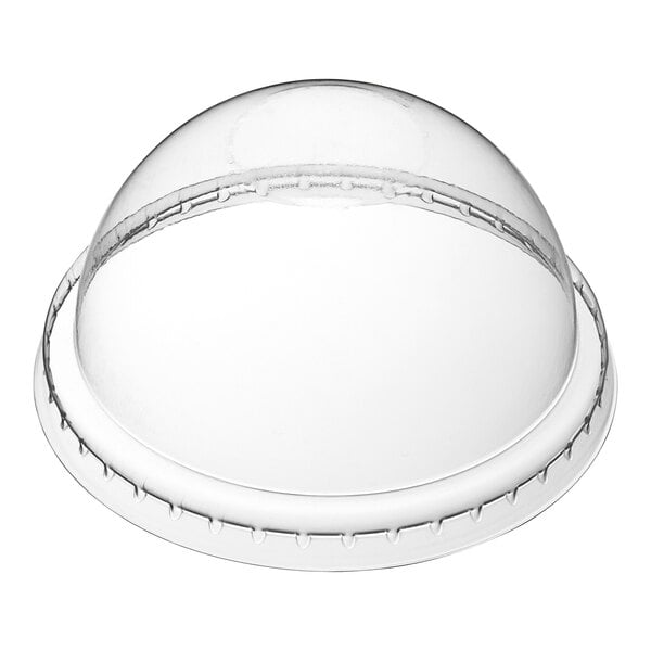A clear plastic dome lid with no hole over a clear plastic container.