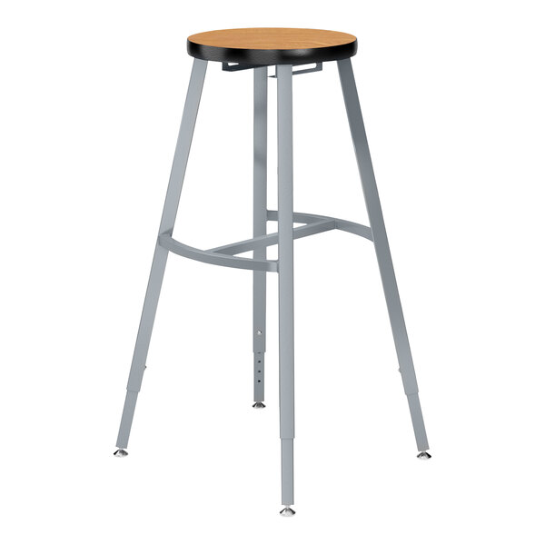 A National Public Seating lab stool with a Bannister Oak high-pressure laminate seat.