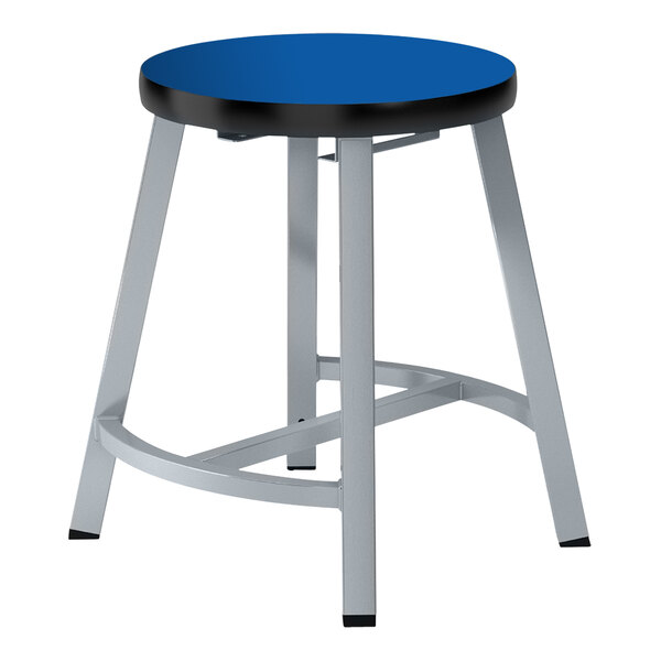 A National Public Seating Titan lab stool with a blue seat and metal legs.