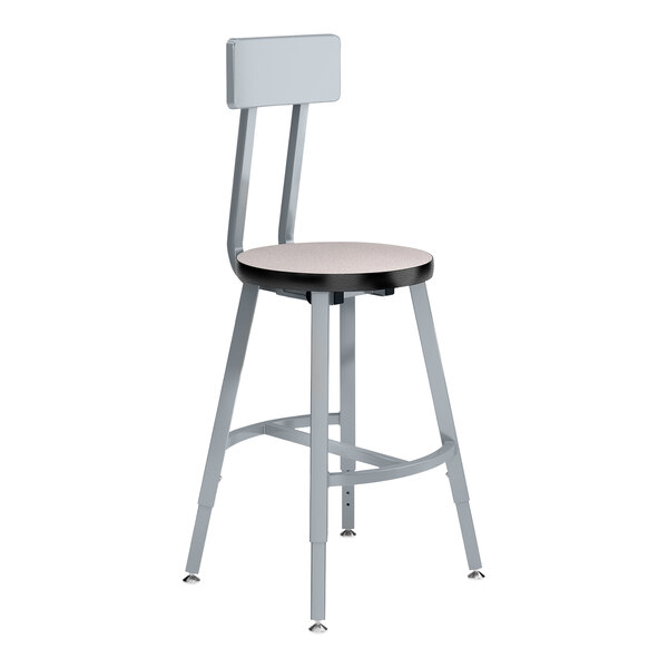 A National Public Seating Titan lab stool with a gray and white high-pressure laminate seat and backrest.
