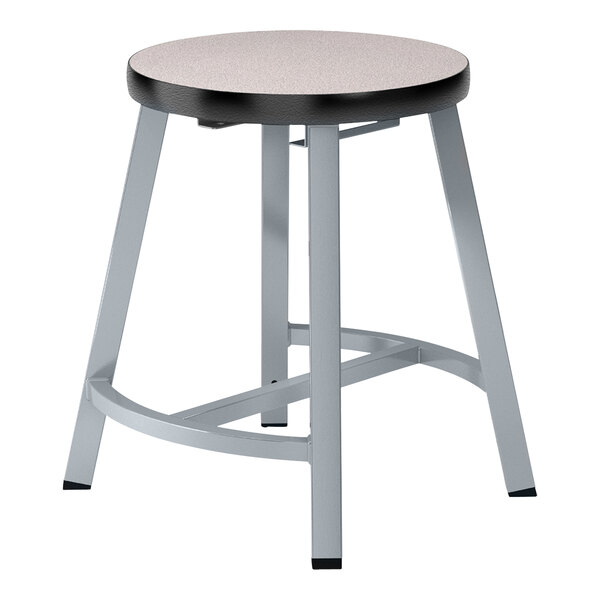 A National Public Seating Titan lab stool with a round black seat and gray legs.