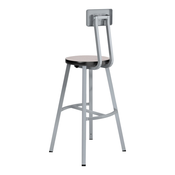 A National Public Seating Titan lab stool with a gray high-pressure laminate seat and backrest on a metal frame.