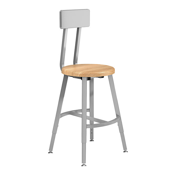 A National Public Seating lab stool with a metal and wood seat.