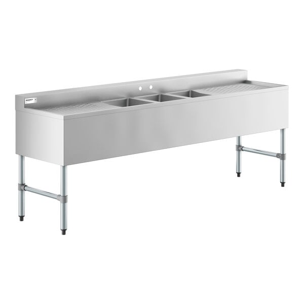 Regency 84" x 18 3/4" Three Bowl Underbar Sink with Two 25" Drainboards