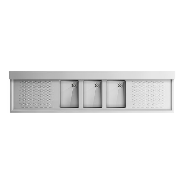 Regency 84" x 18 3/4" Three Bowl Underbar Sink with Two 25" Drainboards