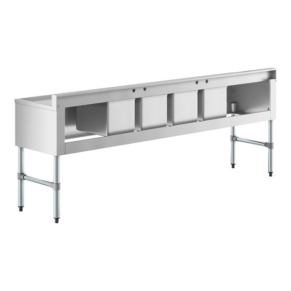 Regency 84" x 18 3/4" Four Bowl Underbar Sink with Two 4" Centers and Two 19" Drainboards