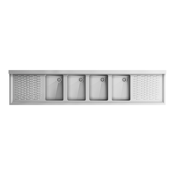 Regency 84" x 18 3/4" Four Bowl Underbar Sink with Two 4" Centers and Two 19" Drainboards