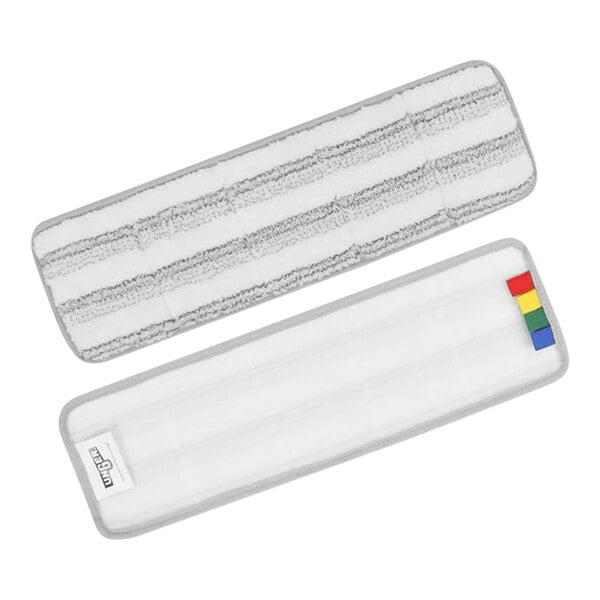 A white and yellow Unger SmartColor scrub mop pad.