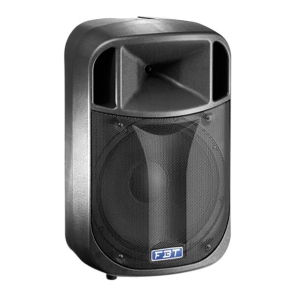 A close-up of a black FBT J12 wall mount speaker with a white front.