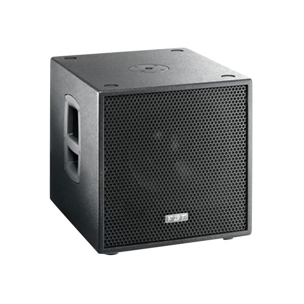 A black FBT Subline 112SA bass reflex active subwoofer.